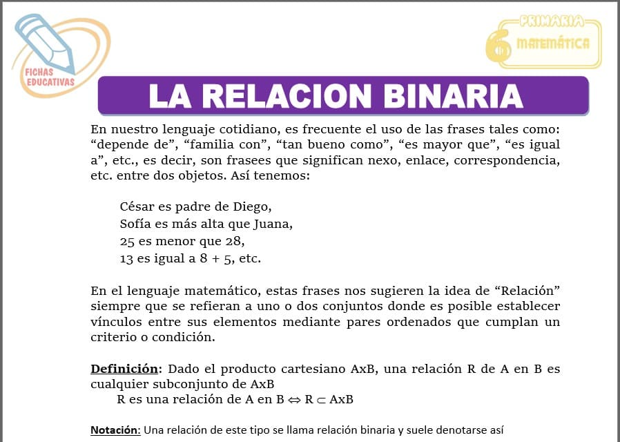 La relación binaria para sexto de primaria