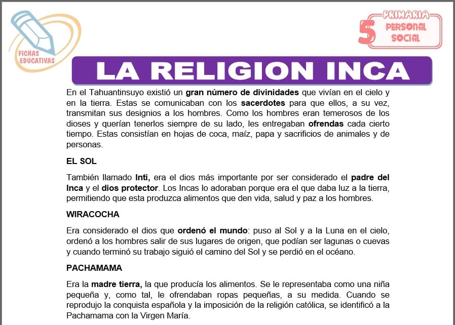 La religión inca para quinto de primaria