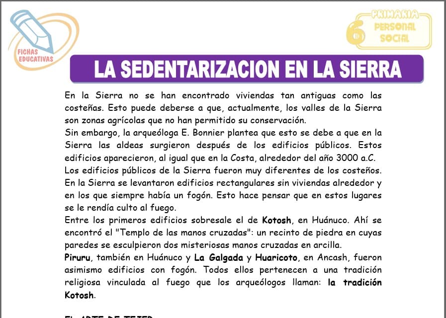 La sedentarización en la sierra para sexto de primaria