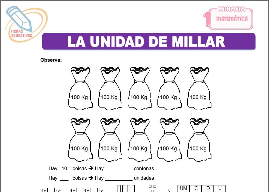 La unidad de millar para primero de primaria