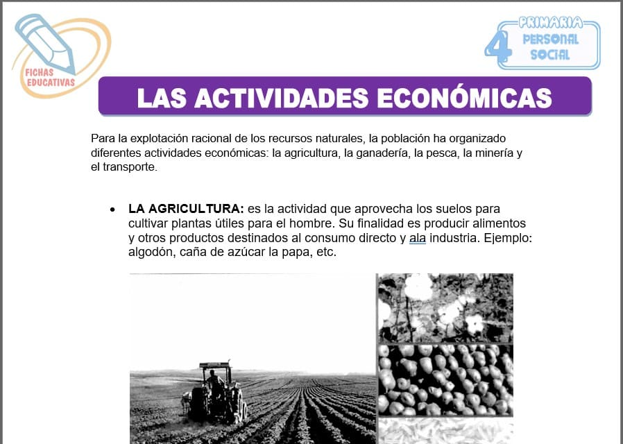 Las actividades económicas para cuarto de primaria