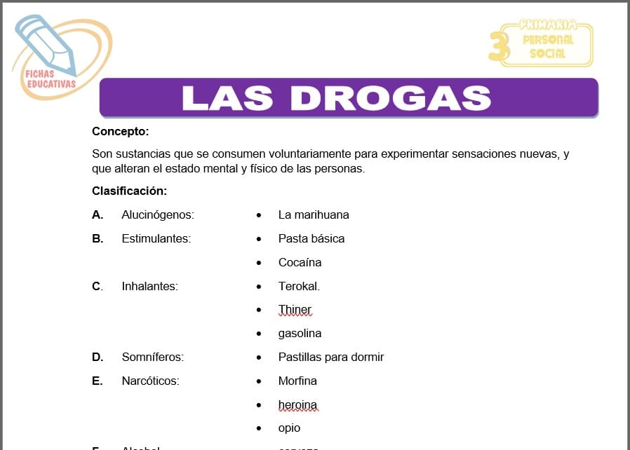 Las drogas para tercero de primaria