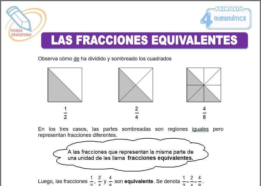 Las fracciones equivalentes para cuarto de primaria