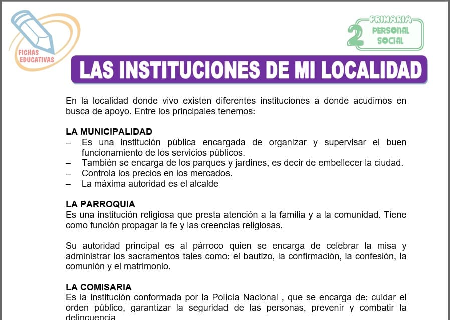 Las instituciones de mi localidad para segundo de primaria