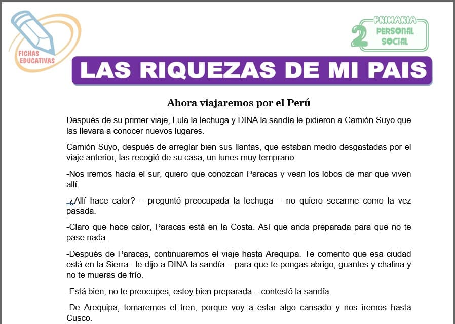 Las riquezas de mi país para segundo de primaria