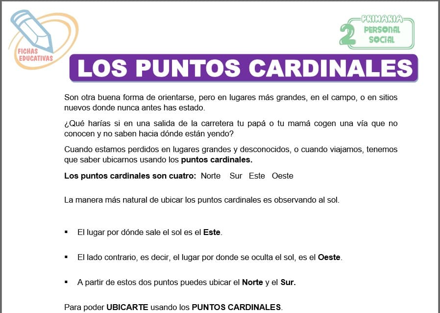 Los puntos cardinales para segundo de primaria