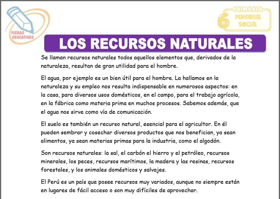 Los recursos naturales para sexto de primaria