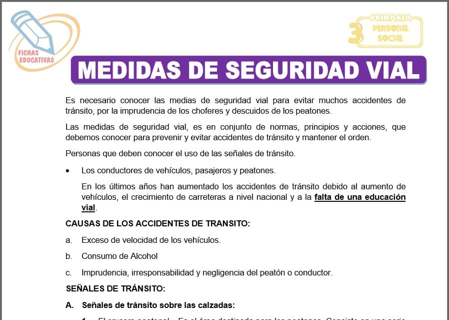 Medidas de seguridad vial para tercero de primaria