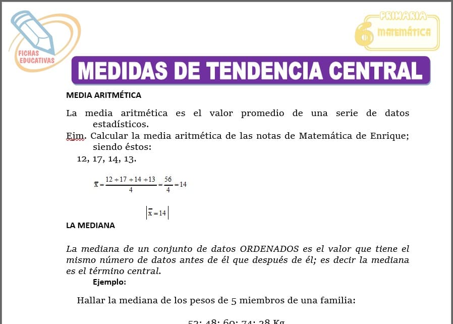 Medidas de tendencia central para Sexto de Primaria Medidas de tendencia central para sexto de primaria
