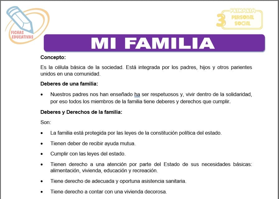 Mi familia para tercero de primaria