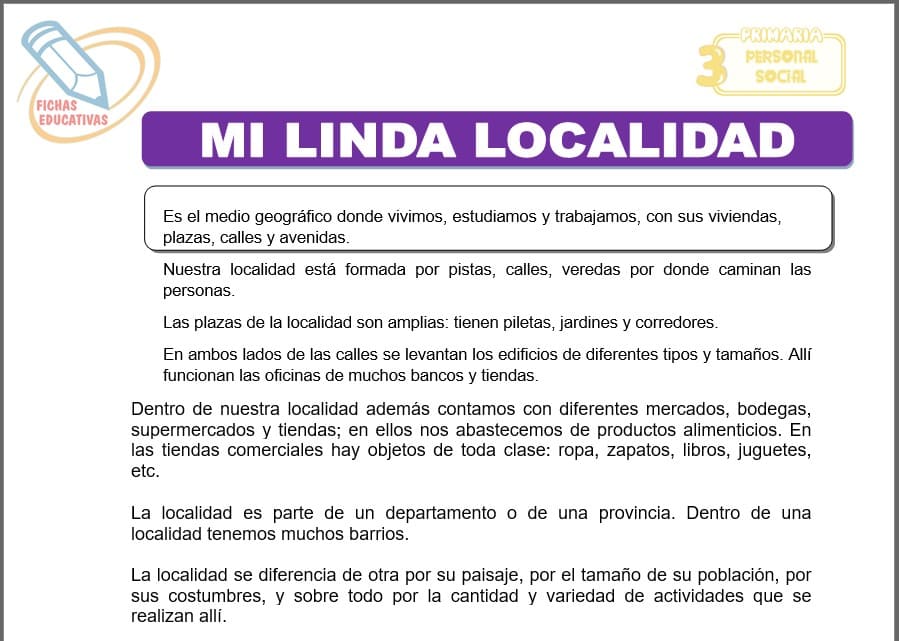 Mi linda localidad para tercero de primaria