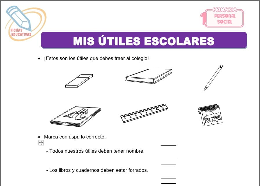 Mis Útiles Escolares para primero de primaria