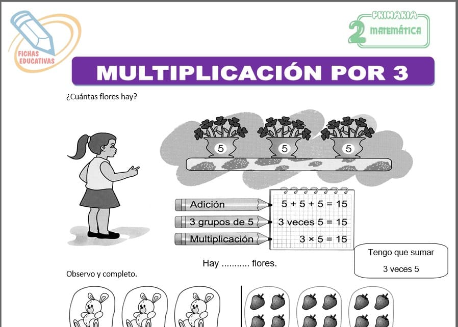Multiplicación por 3 para segundo de primaria