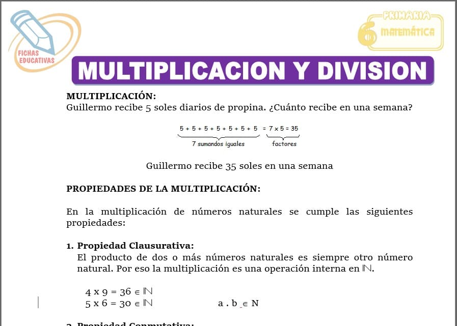 Multiplicación y división para sexto de primaria