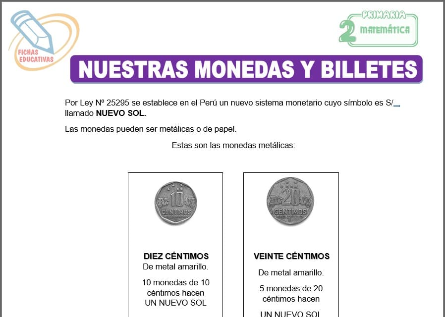 Nuestras monedas y billetes para segundo de primaria