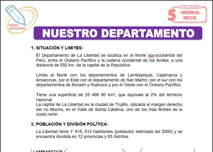 Nuestro departamento para quinto de primaria