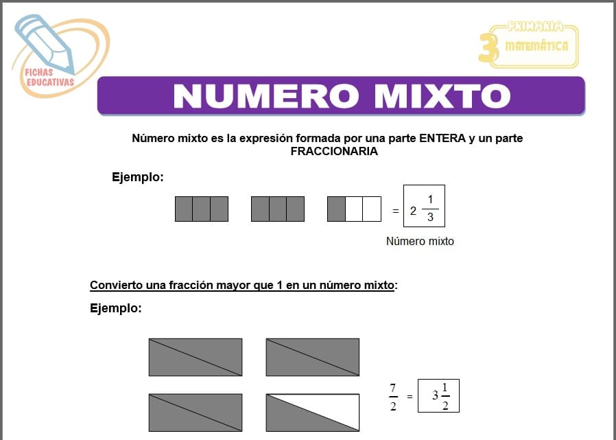 Número mixto para tercero de primaria