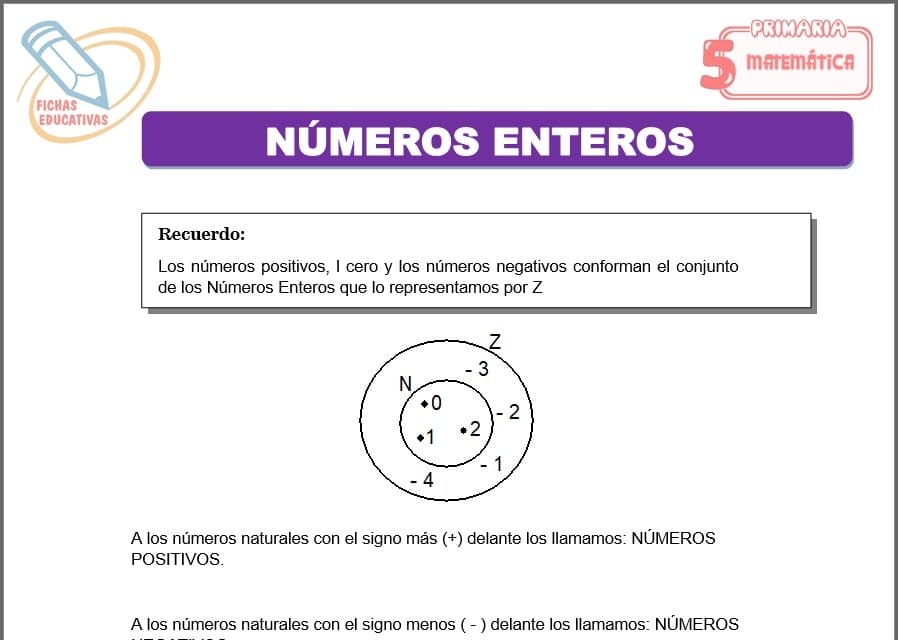 Números enteros para quinto de primaria