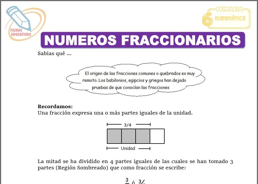 Números fraccionarios para sexto de primaria