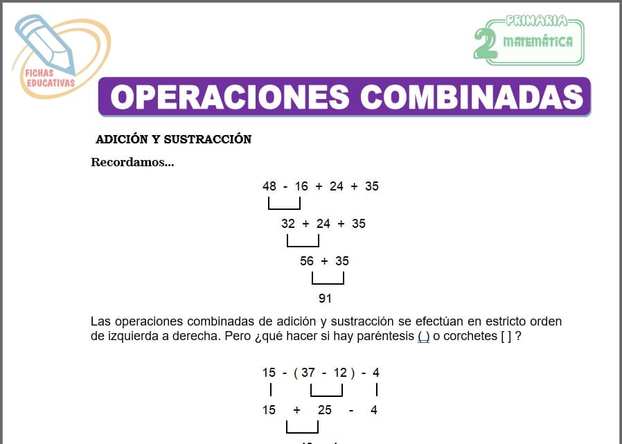 Operaciones combinadas para segundo de primaria