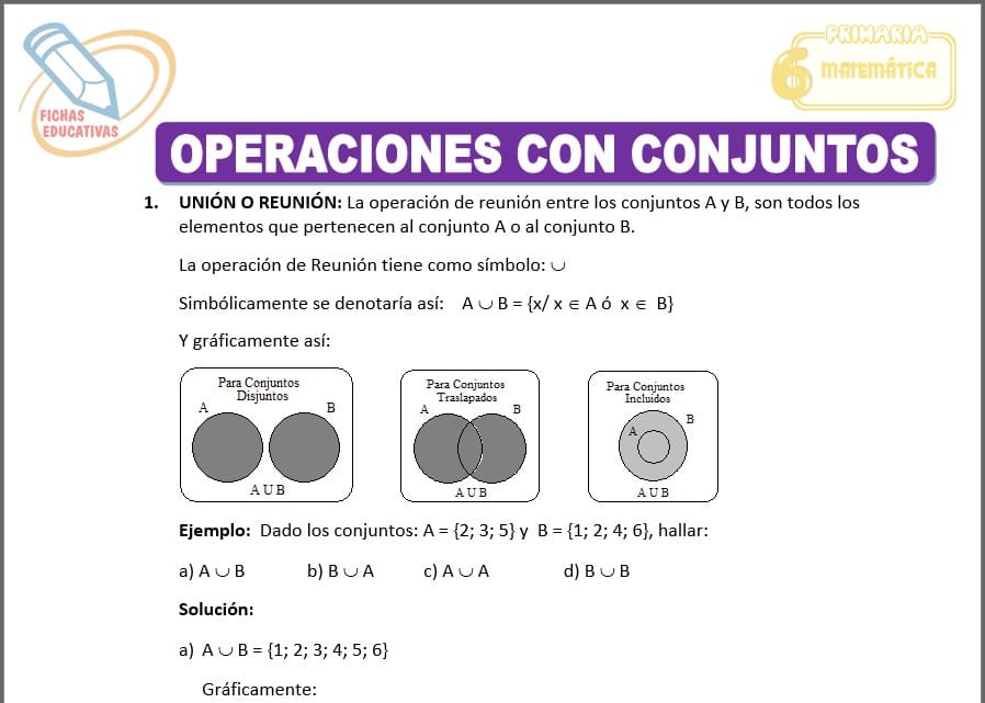Operaciones con conjuntos para sexto de primaria
