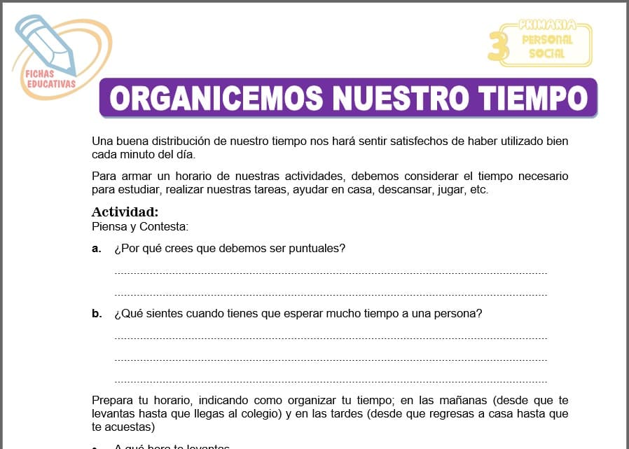 Organicemos nuestro tiempo para tercero de primaria