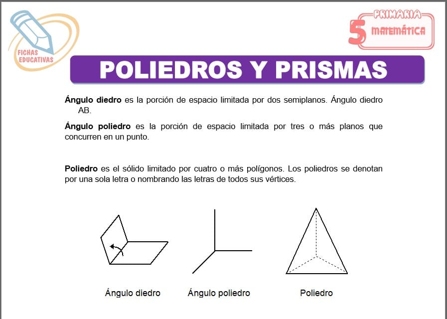 Poliedros y prismas para quinto de primaria