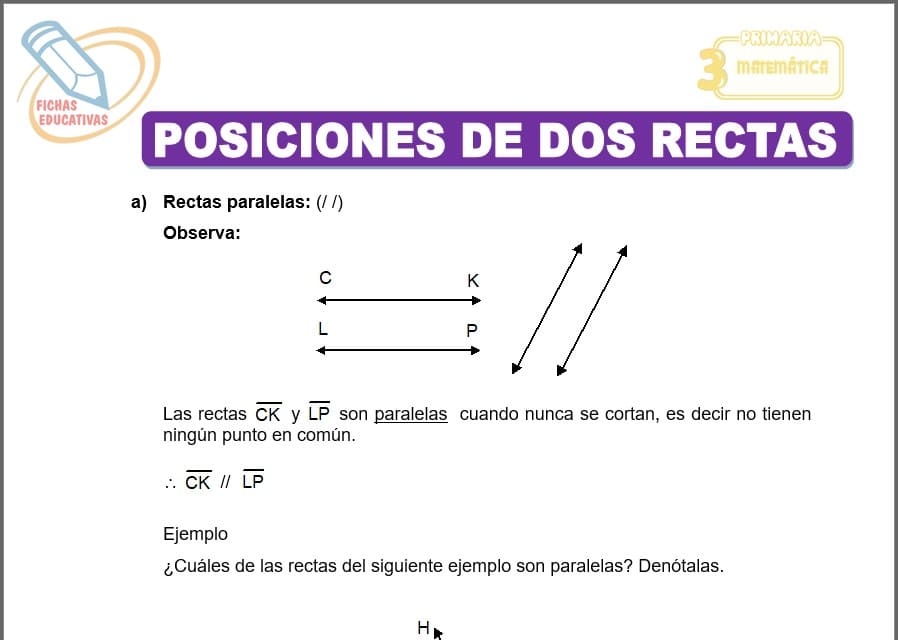 Posiciones de dos rectas para Tercero de Primaria Posiciones de dos rectas para tercero de primaria