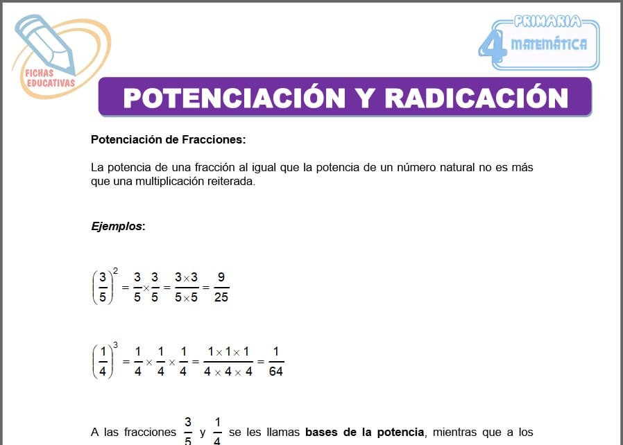 Potenciación y radicación para Cuarto de Primaria Potenciación y radicación para cuarto de primaria