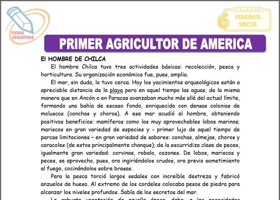 Primer agricultor de américa para sexto de primaria