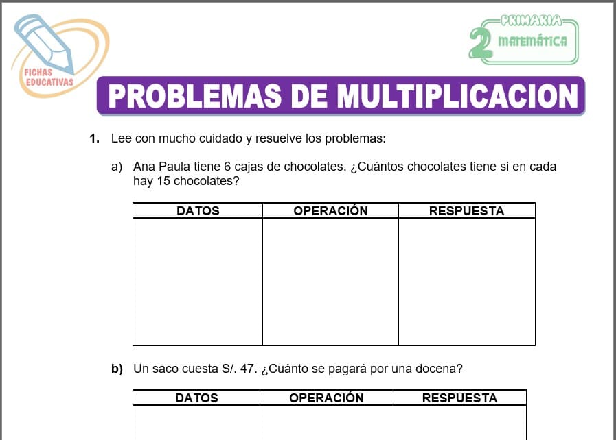 Primaria Segundo Grado Problemas De Multiplicacion fichaseducativas.com