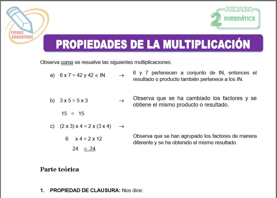 Propiedades de la multiplicación para segundo de primaria