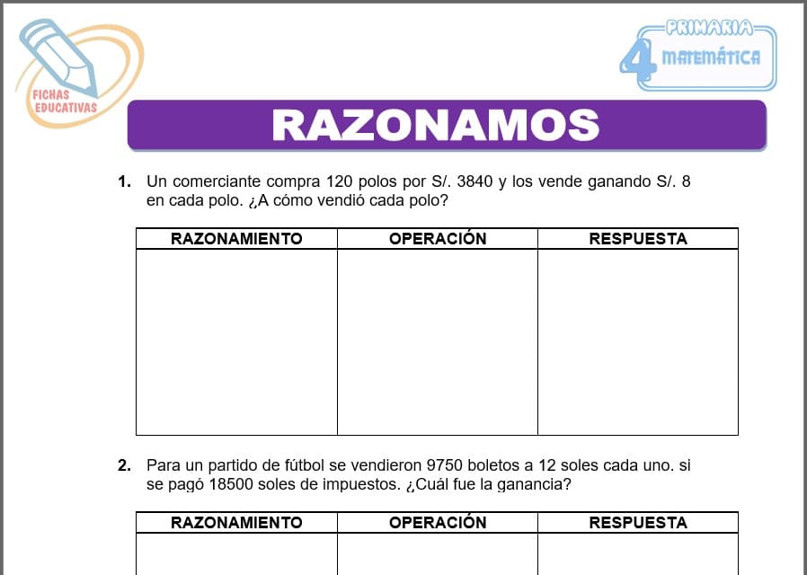 Razonamos para cuarto de primaria