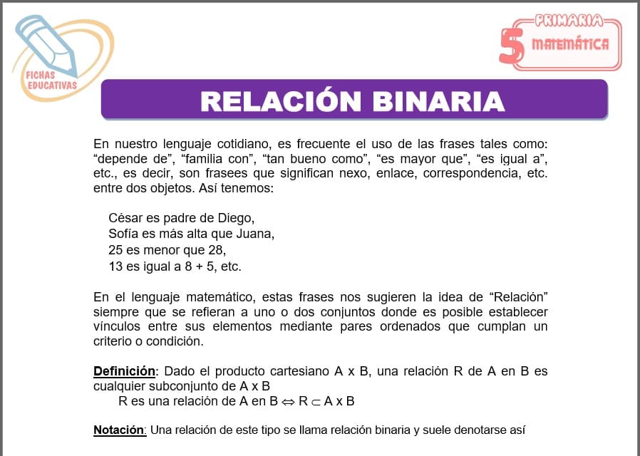 Relación binaria para quinto de primaria