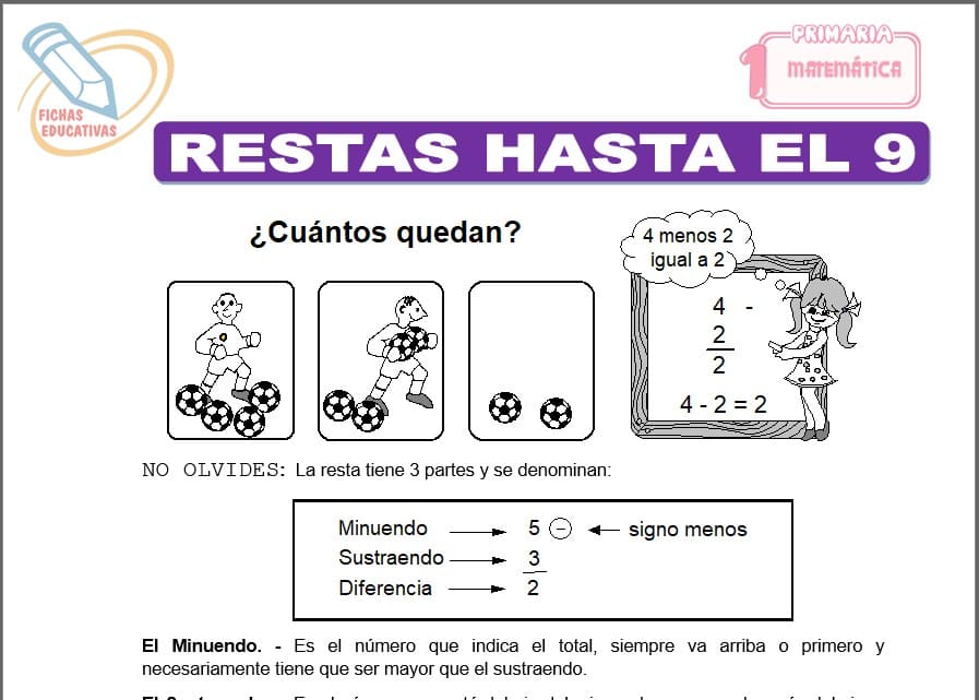 Restas hasta el 9 para primero de primaria