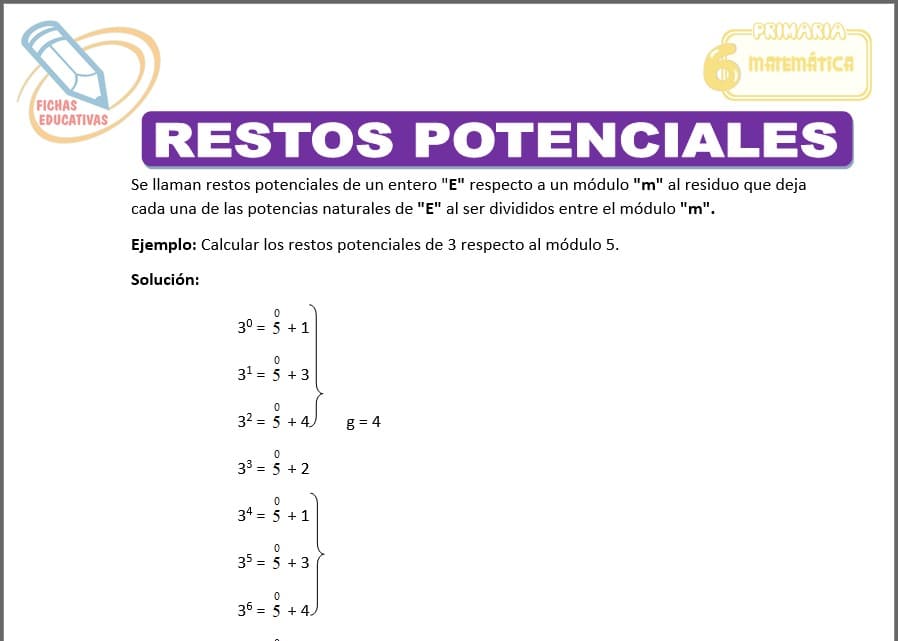 Restos potenciales para sexto de primaria