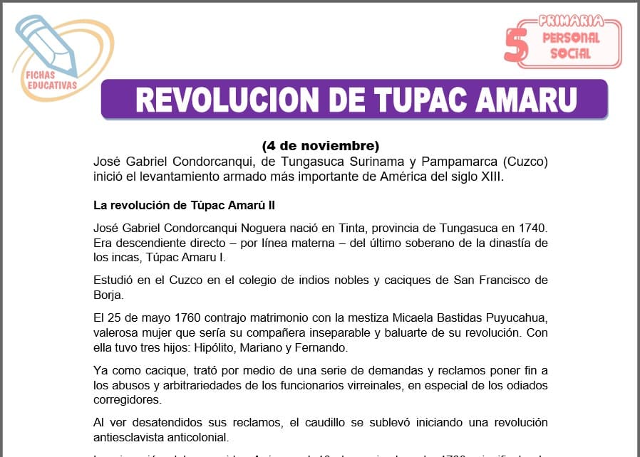 Revolución de Túpac Amaru para quinto de primaria