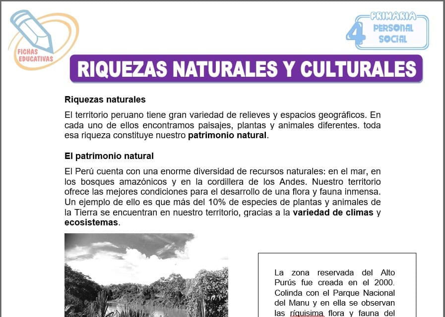 Riquezas naturales y culturales para cuarto de primaria