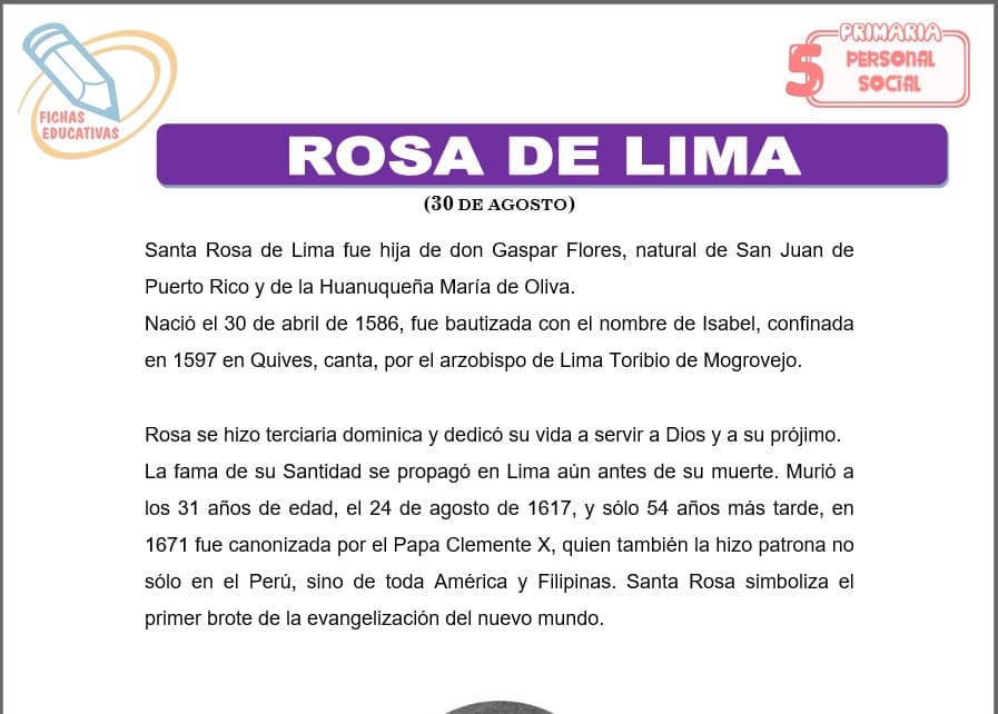 Rosa de lima para quinto de primaria