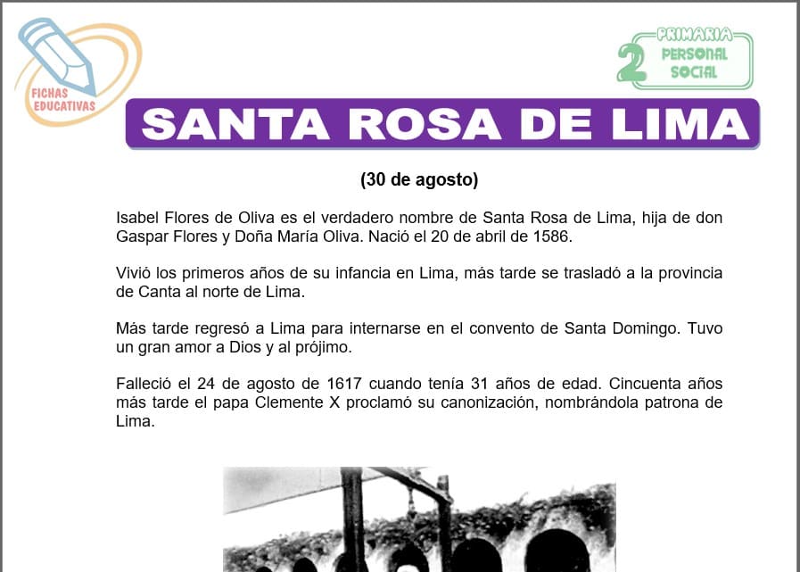 Santa rosa de lima para segundo de primaria