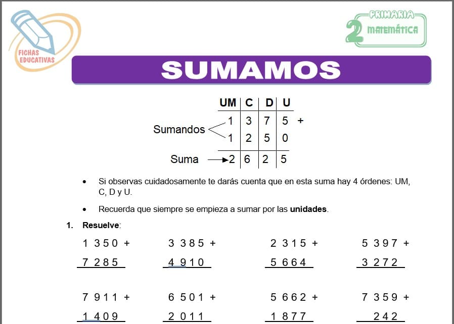 Sumamos para segundo de primaria