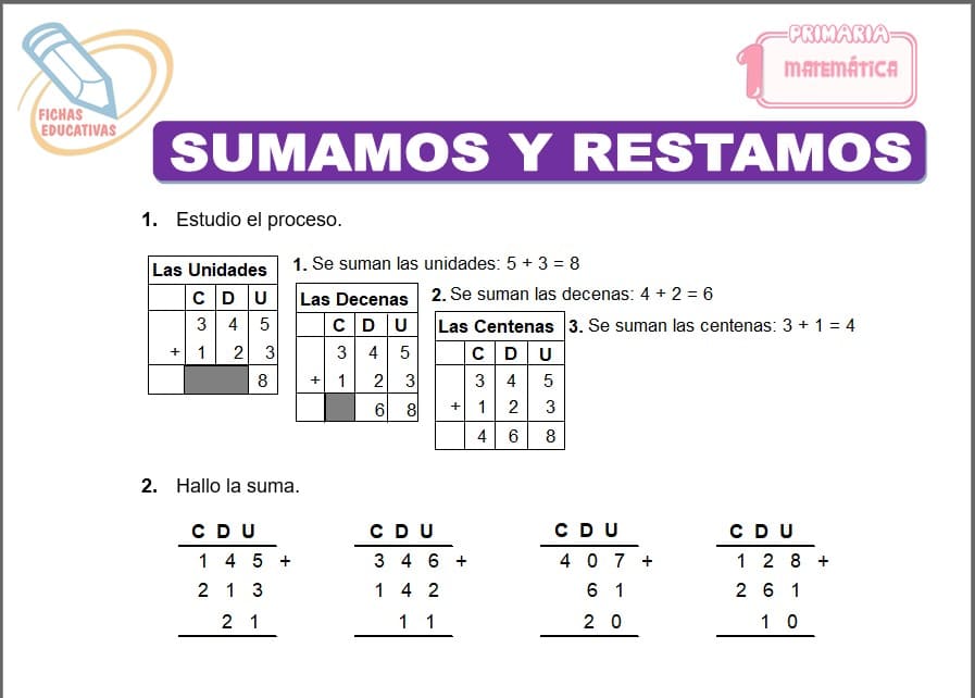 Sumamos y restamos para Primero de Primaria Sumamos y restamos para primero de primaria