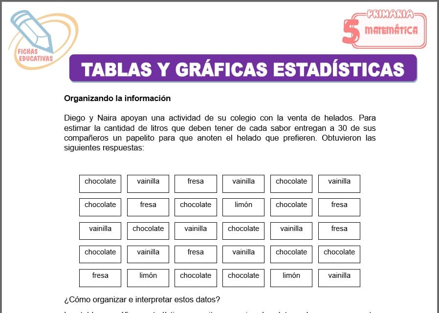 Tablas y gráficas estadísticas para quinto de primaria