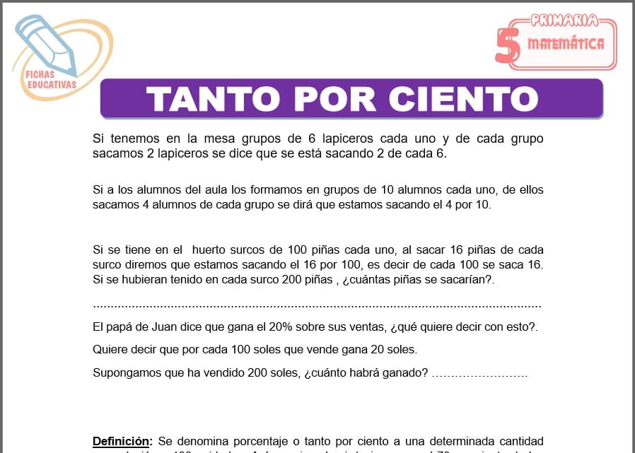Tanto por ciento para Quinto de Primaria Tanto por ciento para quinto de primaria