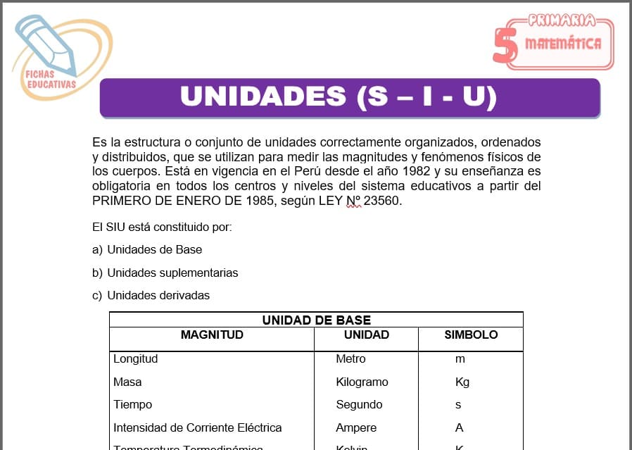Unidades (s - i - u) para quinto de primaria