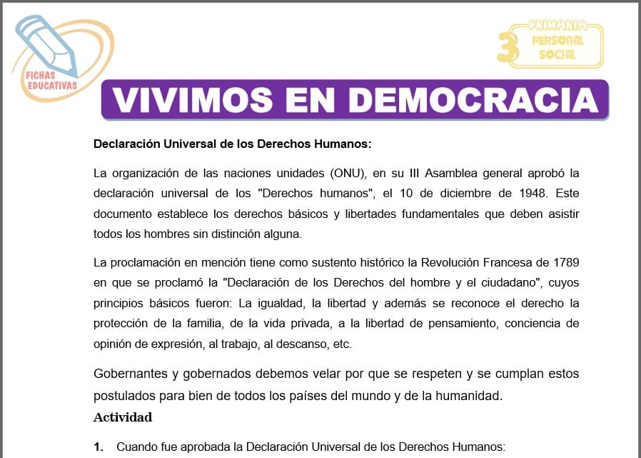 Vivimos en democracia para tercero de primaria